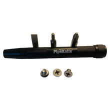 Load image into Gallery viewer, PipeKnife multi-bit screwdriver set with interchangeable bits and replacement screws for hardware maintenance.