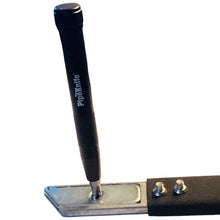 Load image into Gallery viewer, PipeKnife screwdriver tool being used to install window hardware screw into metal bracket.