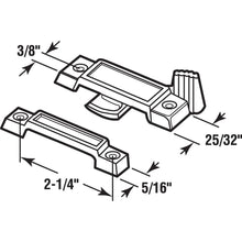 Load image into Gallery viewer, Prime-Line F2673 sliding window sash lock installation dimensions and specifications