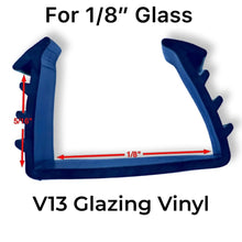 Load image into Gallery viewer, V13 glazing vinyl for 1/8 inch insulated glass with measurement diagram showing profile dimensions