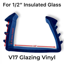 Load image into Gallery viewer, V17 glazing vinyl for 1/2 inch insulated glass with measurement diagram showing profile dimensions