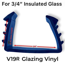 Load image into Gallery viewer, V19r glazing vinyl for 3/4 inch insulated glass with measurement diagram showing profile dimensions