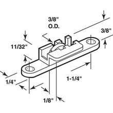 Load image into Gallery viewer, Window Bottom Roller G3038 dimensional drawing showing roller size, housing dimensions and mounting measurements